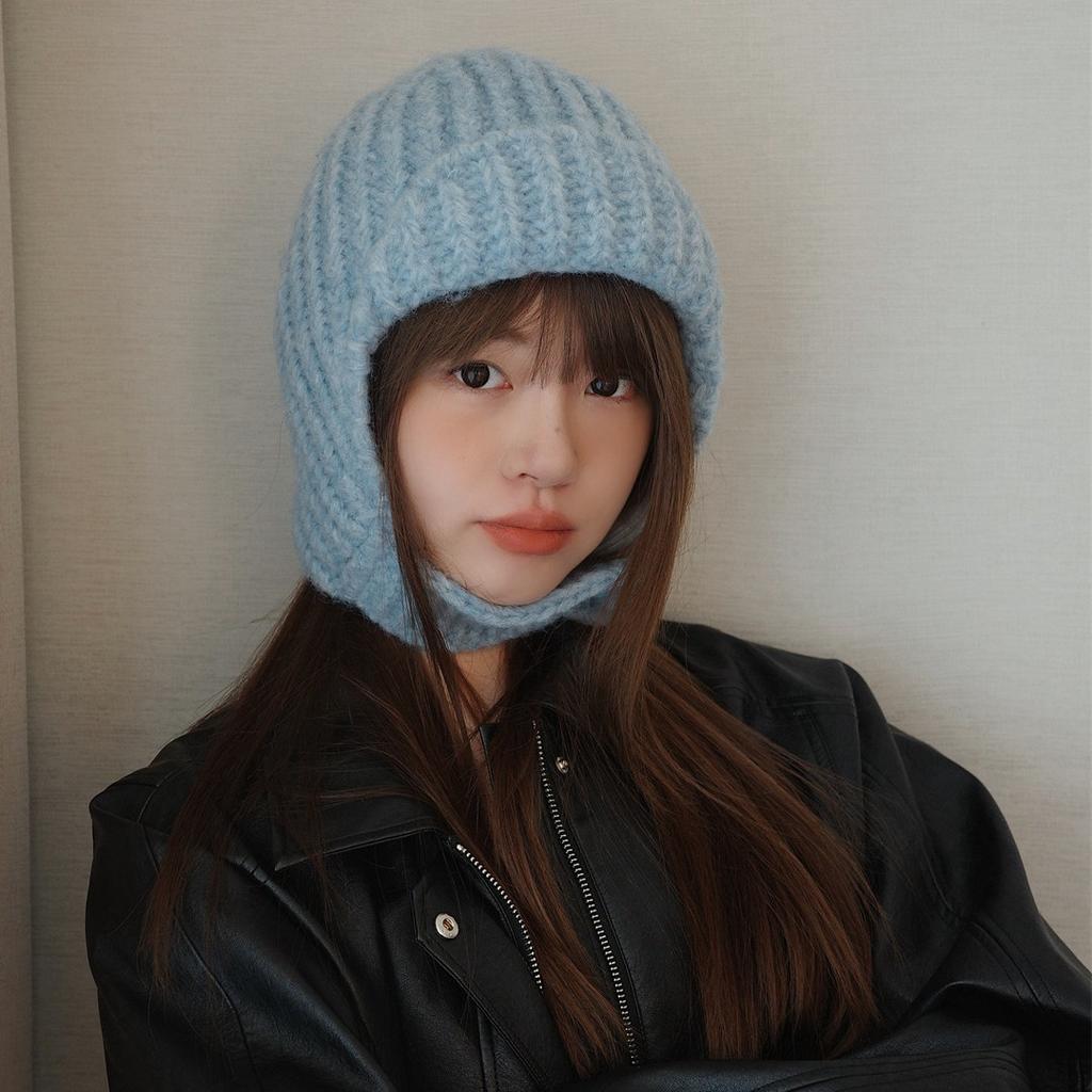 Knitted Ear Protection Hat for Women In Autumn and Winter Cold Proof and Warm Headed Woolen Hat  Small Lei Feng Hat Showing Face
