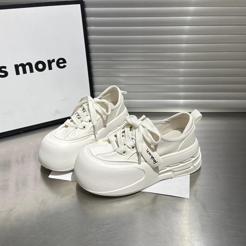 Spring 2025 new board shoes platform white shoes women's muffin bottom pull-off lace-up casual shoes bread shoes