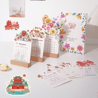 Wooden Base Bloomy Flowers Desk Calendar Detachable Base Standing Calendar  for Table Desk Decor