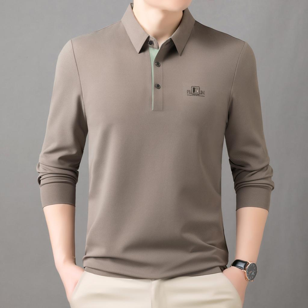 Spring and Autumn Men's Polo Long Sleeved T-shirt Simple Business Casual Loose Top Base Shirt