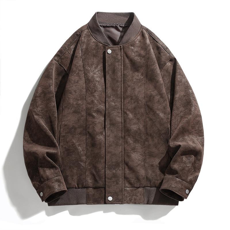 New deerskin fleece jacket men's spring and autumn new sense top American trendy brand loose casual leather jacket