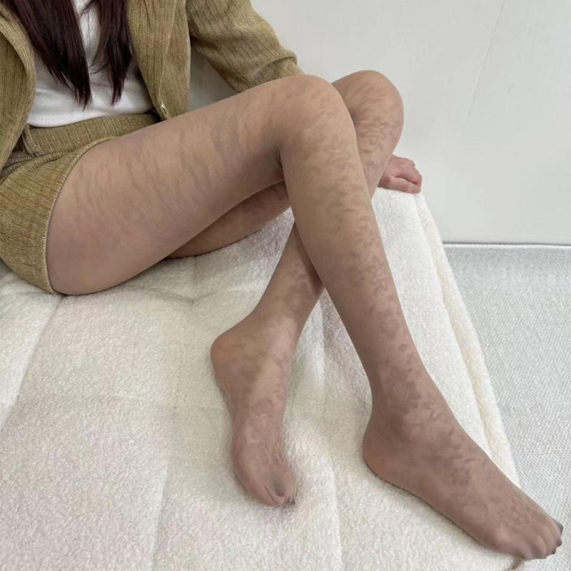 Vintage Patterned Sheer Pantyhose Stockings for Women French Style Flower Jacquard Silk Tights Thin Leggings Hosiery