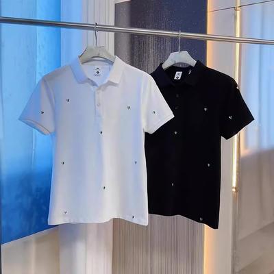 Verano Nuevo Estilo Solapa Simple Juvenil Versátil Camiseta de Manga Corta para Hombre de Media Manga Marca de Tendencia Pequeño Amor Bordado Top con Temperamento