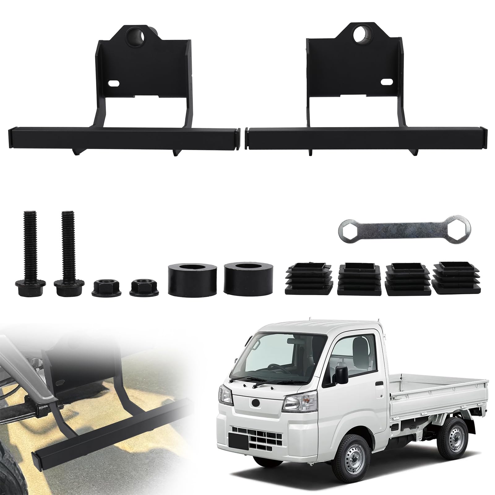 

Syncnika Side Step Bars for Hijet Truck and Hijet Jumbo and S510 Stainless No Drilling Easy Left and Right Set Bolt-On S500P, S510P, S500, Series, чёрный