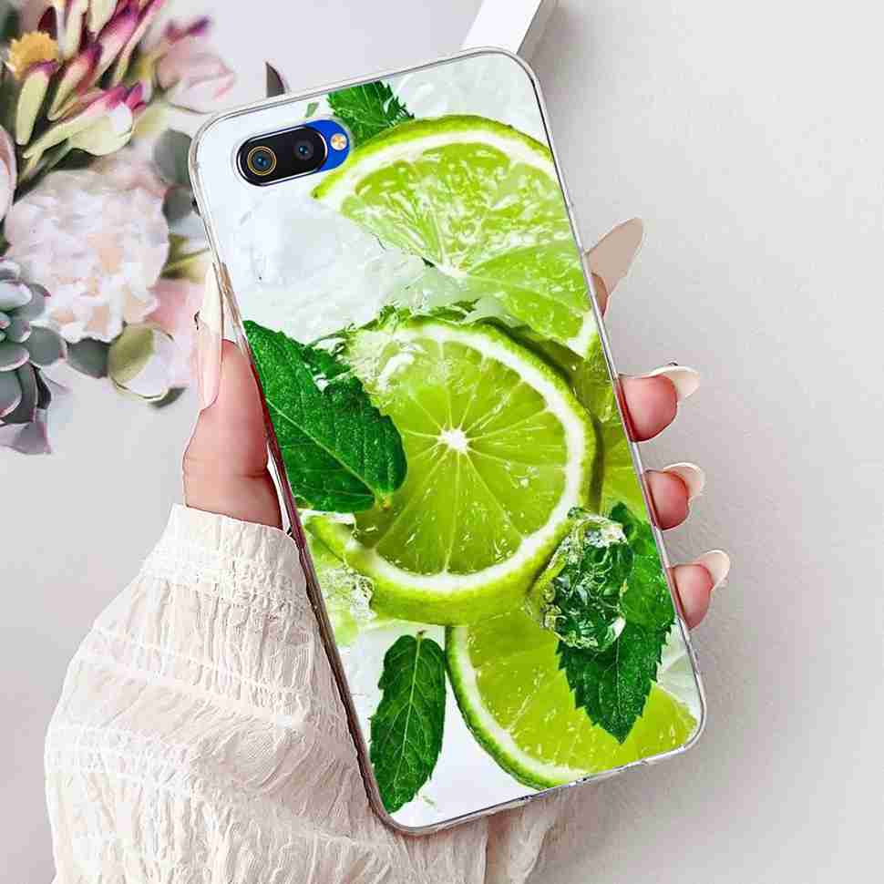 For Realme C2 RMX1941 6.1" Case Summer Fresh Mint Soft Silicone TPU Cover For Oppo Realme c2 C2 Luxurious Flowers Bumper Shell