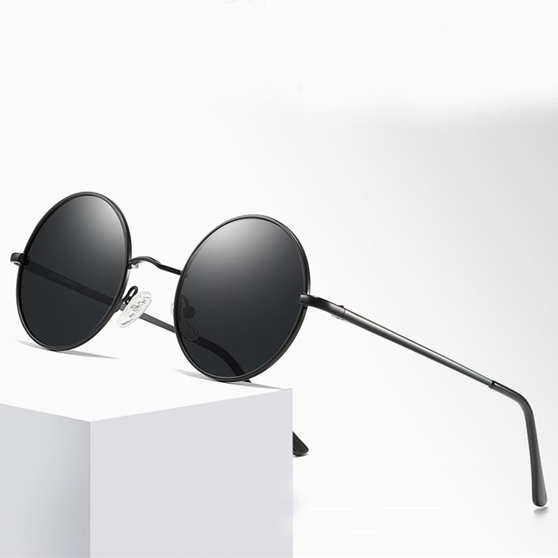 Retro Okrągłe Polarized Okulary Przeciwsłoneczne Męskie Markowe Projektant Okulary Przeciwsłoneczne Vintage Damskie Metalowa Stopowa Ramka Czarne Szkła Okulary Jazda Samochodem UV400