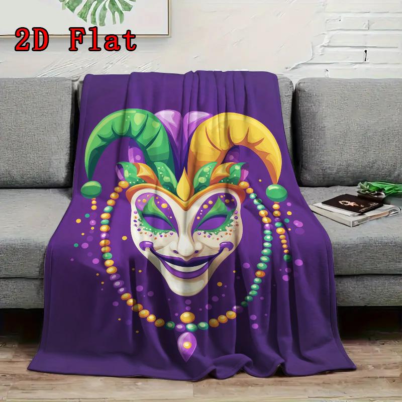 Carnival Clown Mask 2D Flat Pattern Flannel Blanket High Quality All Seasons Warmth and Comfort Perfect for Christmas Gifts.MMT0918389