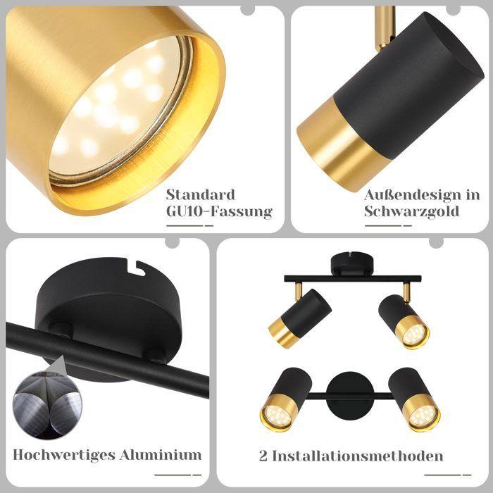 Spot de plafond - NETTLIFE - GU10 2 lampes - Orientable 350° - Noir/doré - Métal