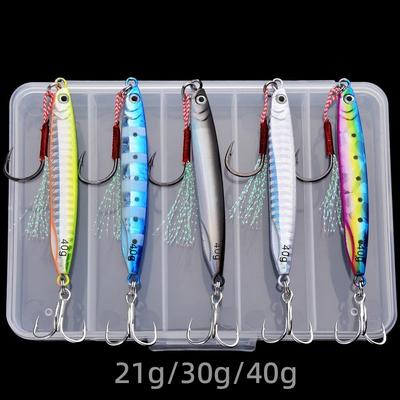 NORVIA 5PCS Metal Jig Spoon 21g 30g 40g Shore Casting Jigging Fish Sea Bass Fishing Lure Artificial Bait Tackle Box