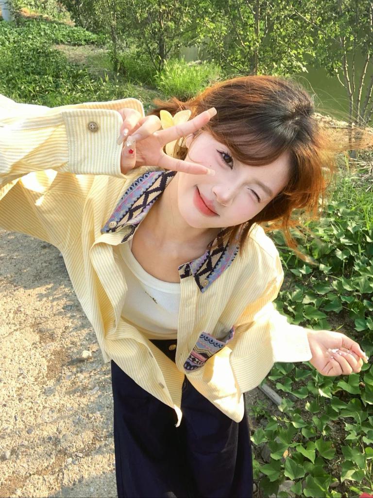 Women's Trendy Striped Long-Sleeve Shirt, Early Autumn Casual Jacket, Loose Fit Top
