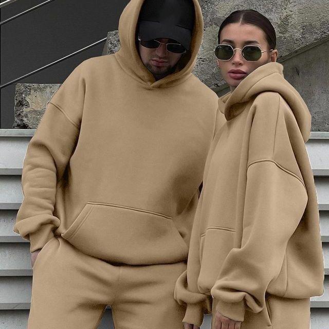 Autumn and Winter Couples Plus Velvet Fashion Hooded Sweater Suit Is Now Casual Loose Long-sleeved