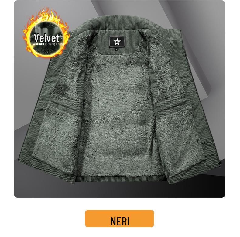 Men's Winter Fleece-Lined Corduroy Vest - Thick, Plus Size, Stand Collar, Sleeveless Jacket with Multi-Pocket Design.