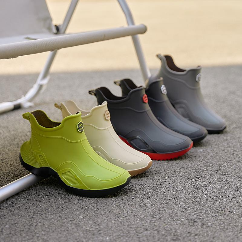 Men's Rain Boots Work Waterproof Boots Kitchen Fishing Rubber Shoes Round Toe PVC Water Shoes Outdoor Non-Slip Women Ankle Boots