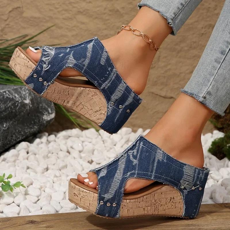 2024 New Shoes for Women Slip-on Women's High Heels Fashion High Heel Pump Women Wedges Open Toe Mixed Colors Women's Sandals