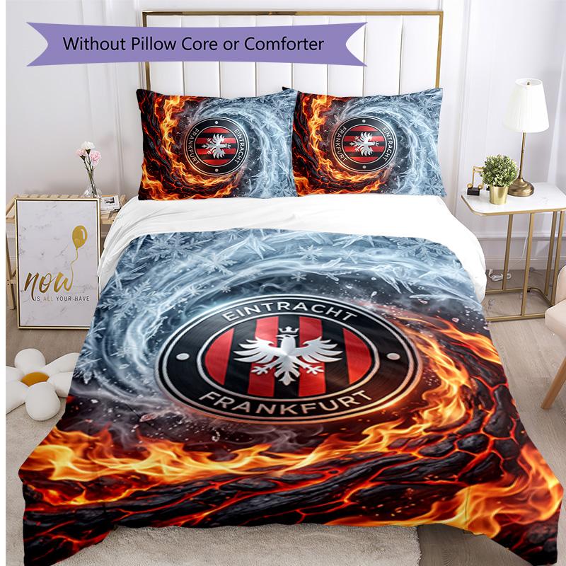 Set Lenzuola Stampato Calcio Eintracht Frankfurt 3 Pezzi, Comodo Set Copripiumino per Camera da Letto Delicato sulla Pelle