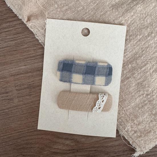 2 Stuks Meisjes Haarspeld Kat Bloem Geruit Ontwerp Omwikkeld met Stof Haarclips Borduurwerk Stof Splicing Haarspelden Lente Zomer Haaraccessoires