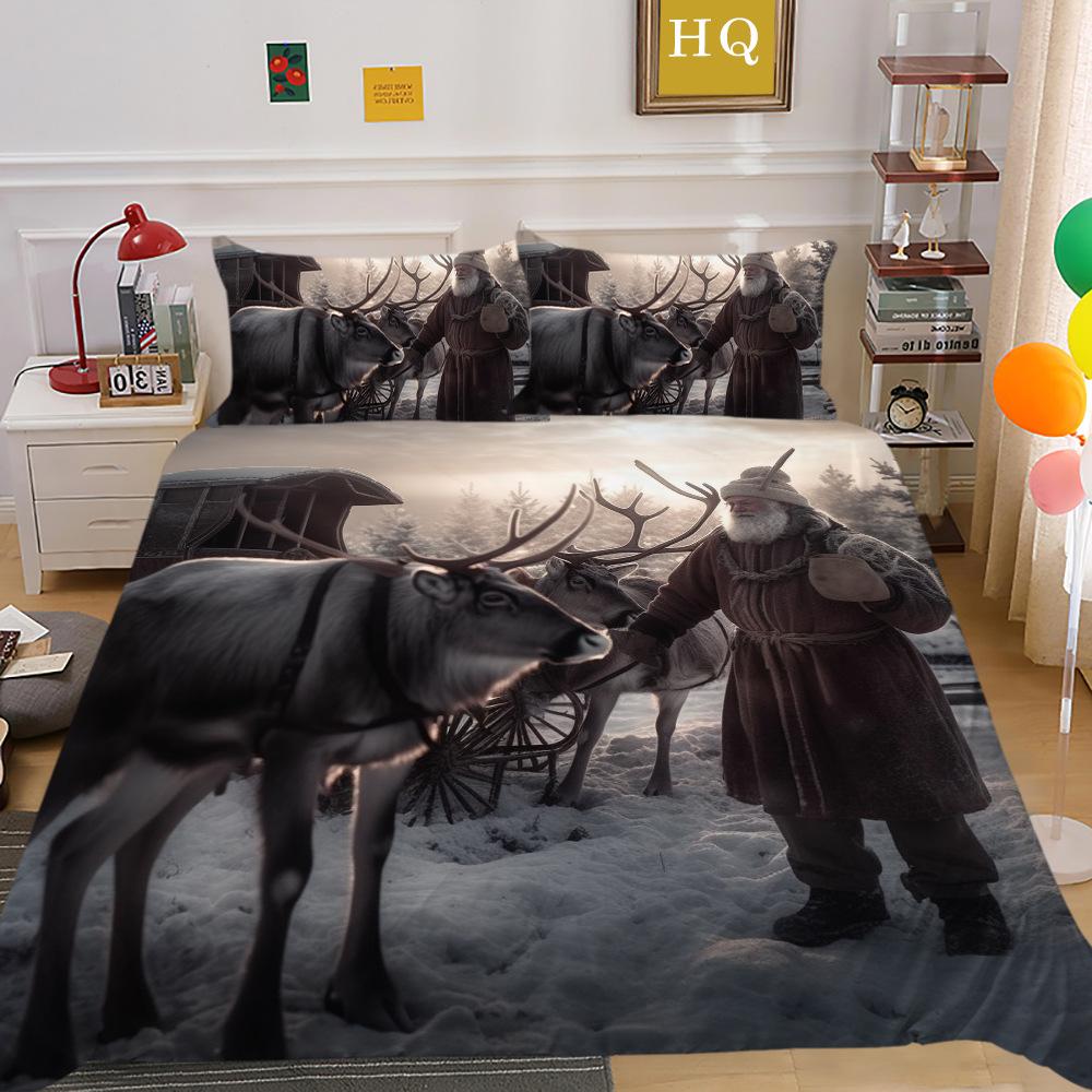 Weihnachtsdruck 3D-Druck Polyester Kissenbezug Bettbezug Zwei- oder Dreiteiliges Set