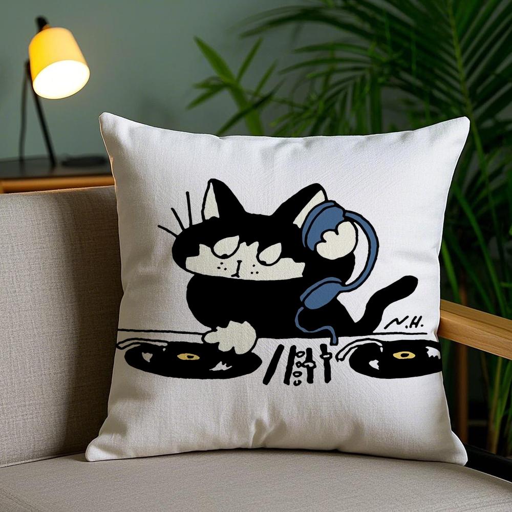 Cute Cat Cushion Cover Plush Fabric DoubleSided Printed Invisible Zipper Sofa Pillow Case Home Bedroom Decor