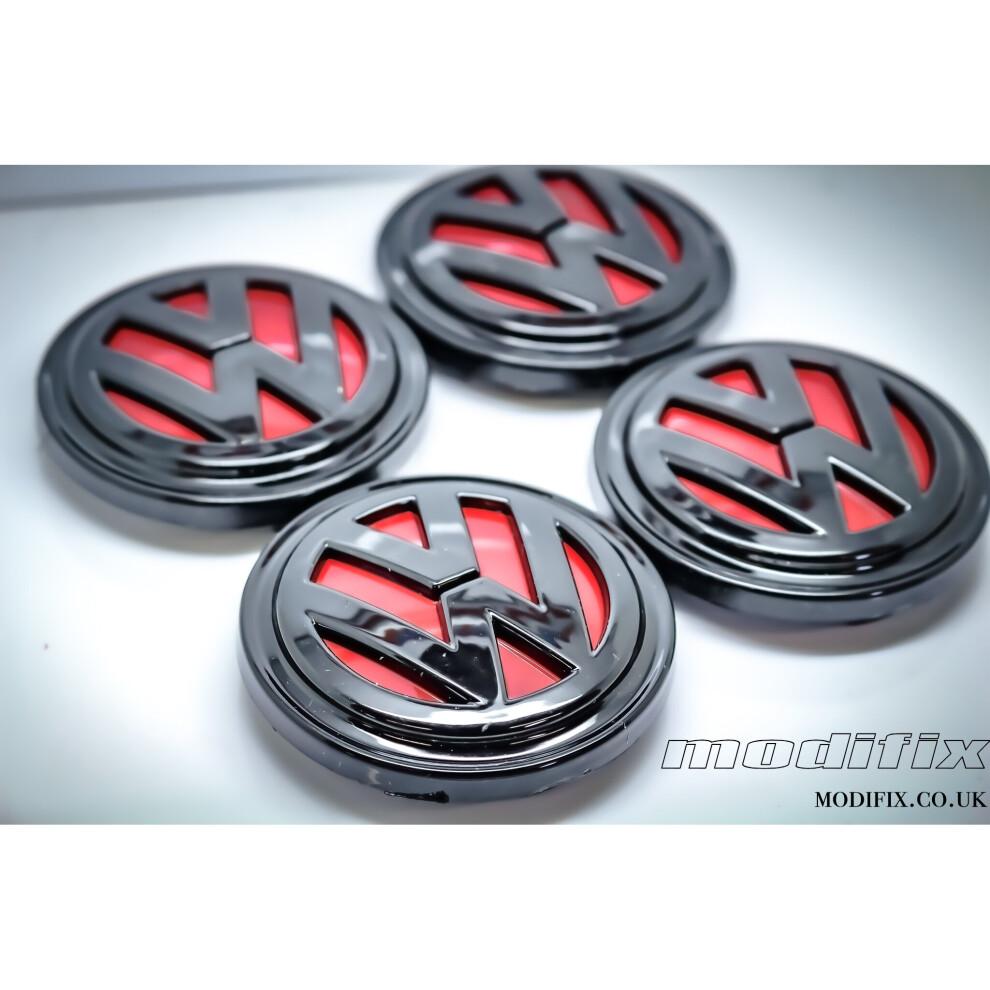 MODIFIX-CO-UK VW Glänzend Rot Schwarz Leichtmetallfelgen Mittelkappen 4 Stück VW Golf MK7 Passat Tiguan 66mm