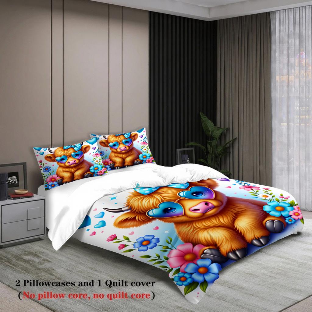 3pcs Cute Cow Bedding Sets 3D Printed Cartoon Animal Breathable Easy Care Duvet Cover Sets With Pillowcases No Filling