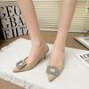 Women Shoes Fashion Rhinestone Square Buckle Bridesmaid Wedding Shoes Solid Flock Pointed Toe Stiletto Pumps French High Heels