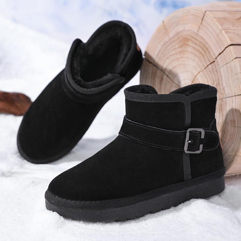 Schnalle Echtleder Schneestiefel - Herren- & Damen Winter Plüschgefüttert, Rutschfest, Verdickte Slipper Baumwollschuhe.