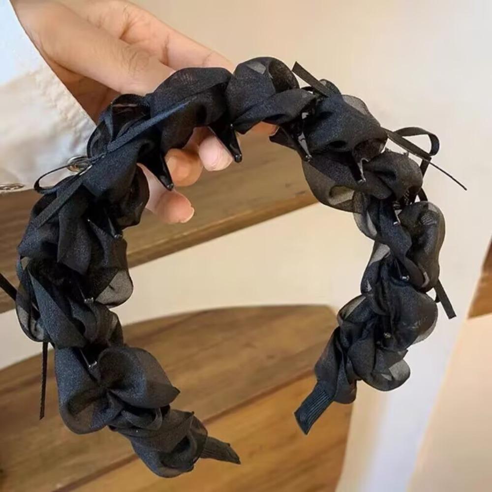 

Нескользящая повязка на голову с бантом и плетением, кружевная сетчатая повязка для волос, элегантный высокий головной убор, аксессуары для волос чёрный