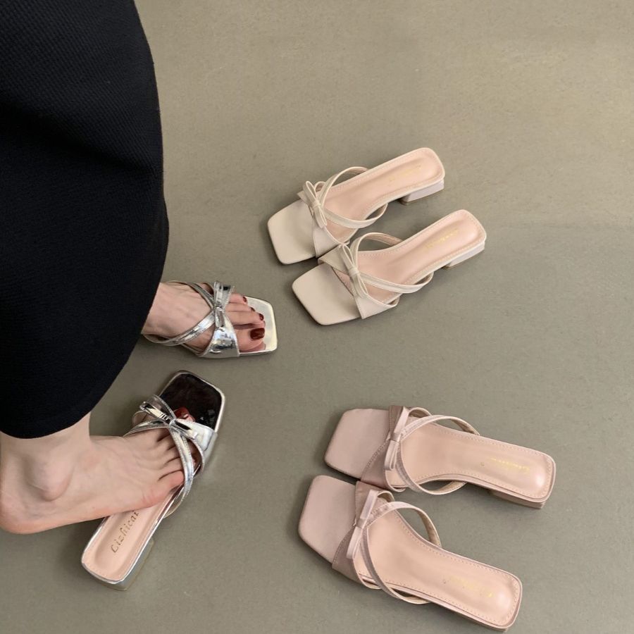 

With skirt gentle fairy style slippers female summer outer wear French evening temperament holiday thick heel square head sandals 40 розовый