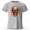Flaming Skull Biker Fashion Printed Men's T-Shirt 100% Cotton Oversized Tattoo Art Graphic Tees for Women Tops Tees Streetwear