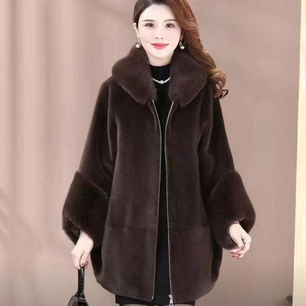 Thickened fur integrated coat autumn and winter imitation mink fur jacket medium and long imitation mink mother outfit women