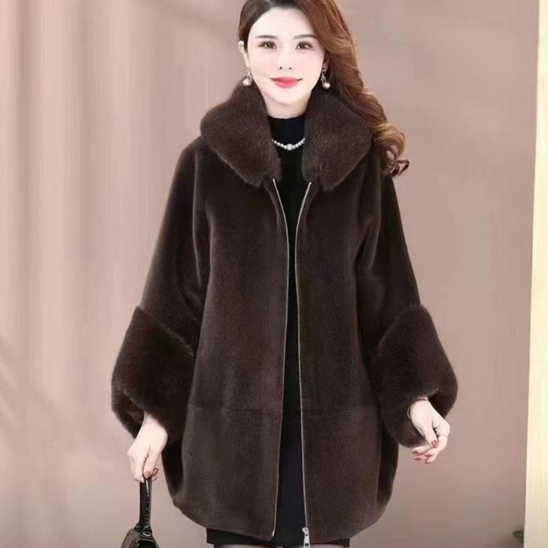 

Утепленное пальто из искусственного меха, осенне-зимняя куртка из искусственного меха норки средней длины, наряд для мамы, женский L 120-140 темно-коричневого