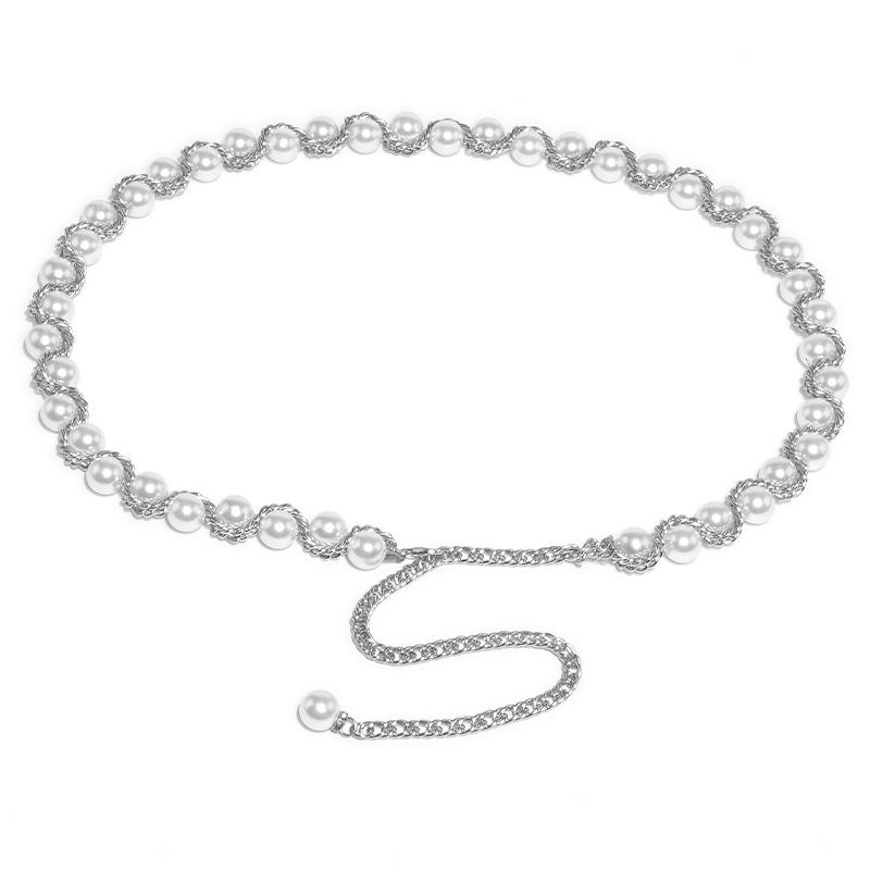 Pearl Woven Chain Waist Chain Women's Dress Accessories Versatile Elegant Waist-closing Chain Beaded Belt