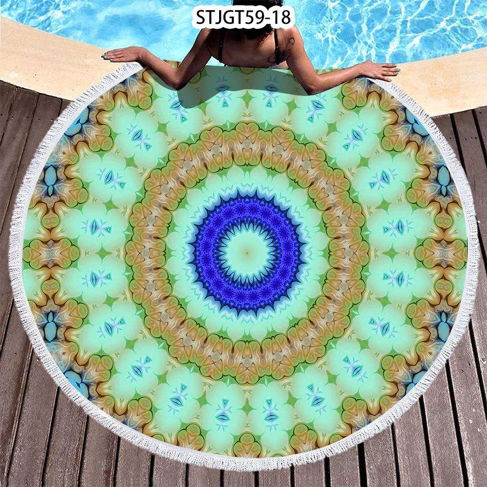 Microfiber Round Beach Towel Sport Scarf Mandala Circle Serviette De Plage Toalla Playa Swimming Bath Towel with Tassel