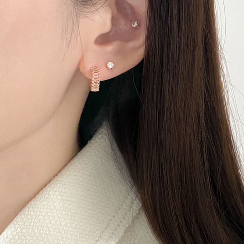 MAYBETOI 14k Classic Bezel Cubic Piercing Earrings (3 sizes)