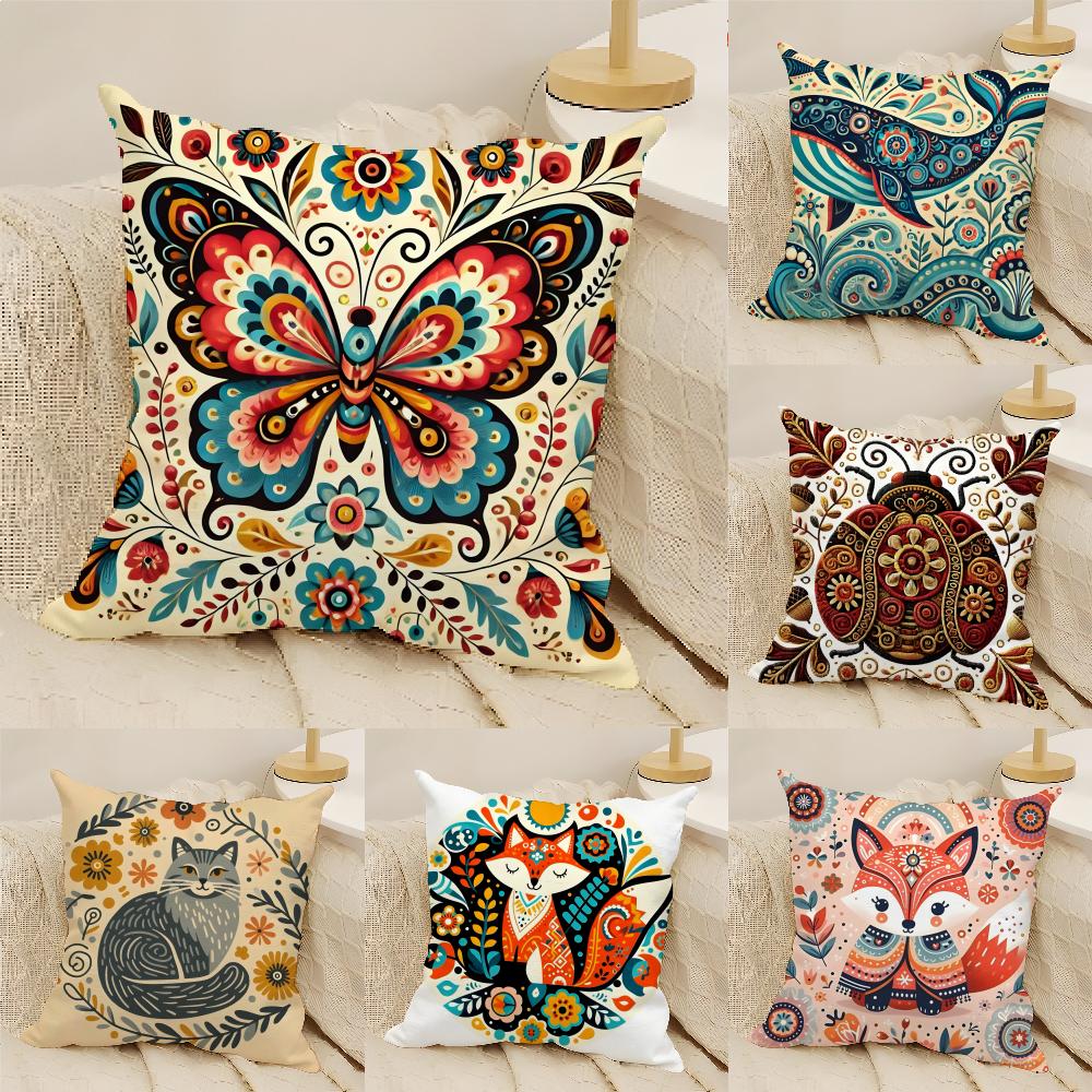Colorful Retro Animal And Flower Prints Pillow Case Home Living Room Decoration Linen Pillowcover Pillow Cases Cushion Cover