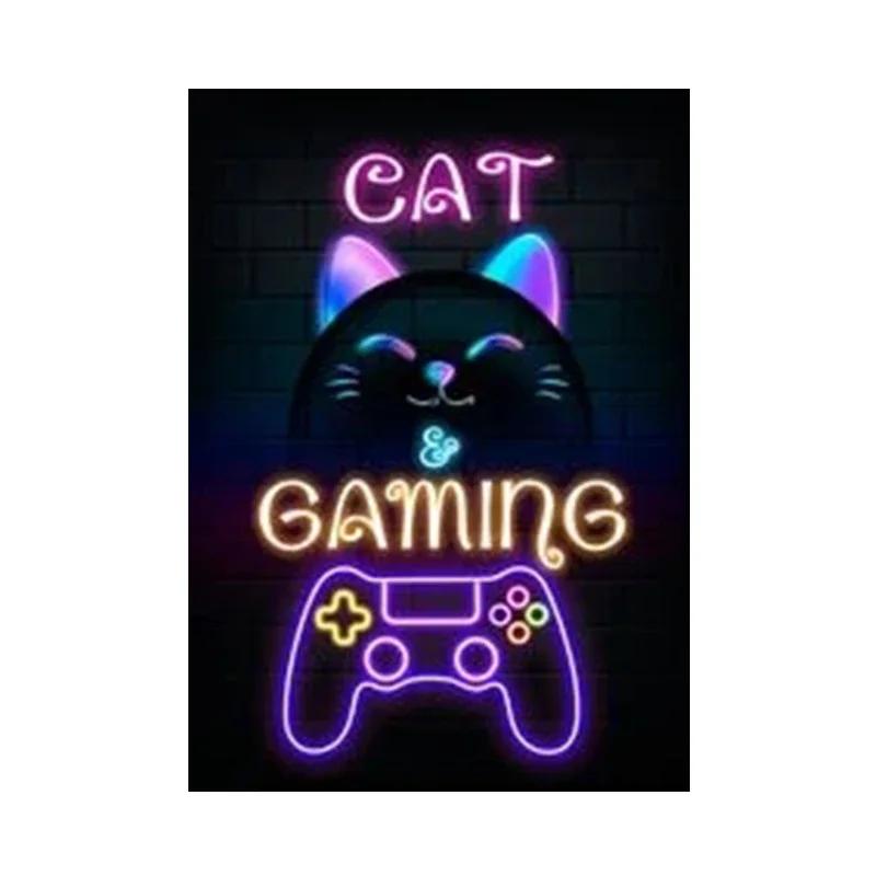 Nordic Cats And Gaming Neon Art Posters and Prints Canvas Painting Wall Pictures for Boys Game Room Wall Decor Home Decor