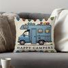 1Pc Happy Campers Rv With Owls Printed Throw Pillow Cover,Suitable For Sofa,Bedroom,Living Room,Fun Gift For Camping Enthusiasts