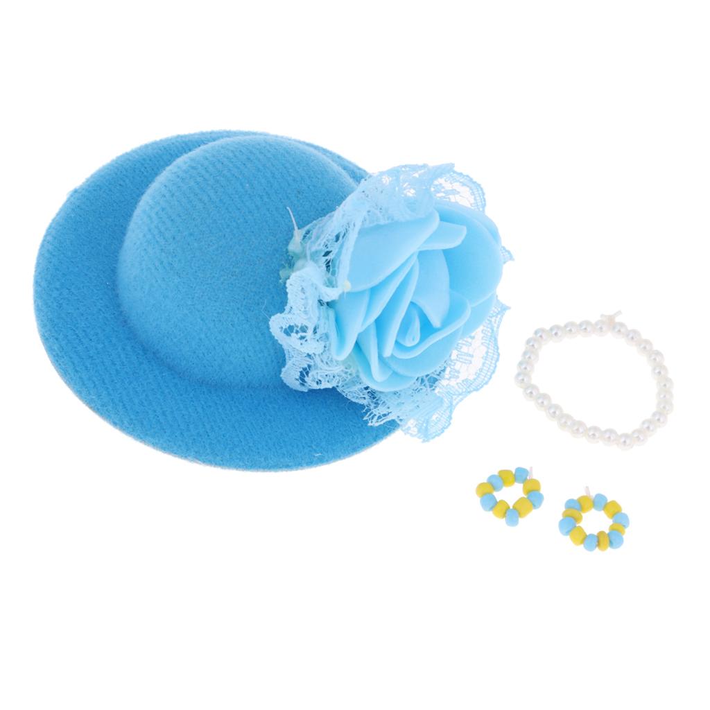 Modern Doll Clothing Accesories Vintage Bowler Doll Hat with Rose Decoration Bracelet for 28-30cm Doll