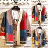 Cárdigan de punto para hombre con bloques de color, cárdigan de punto con cuello en V, chaqueta grande