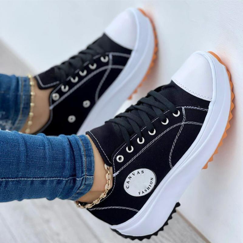 Scarpe di Tela Primavera Estate da Donna Moda Colore Caramella Sneakers con Zeppa Allacciatura Scarpe Singole da Donna Scarpe Piatte Casual da Donna