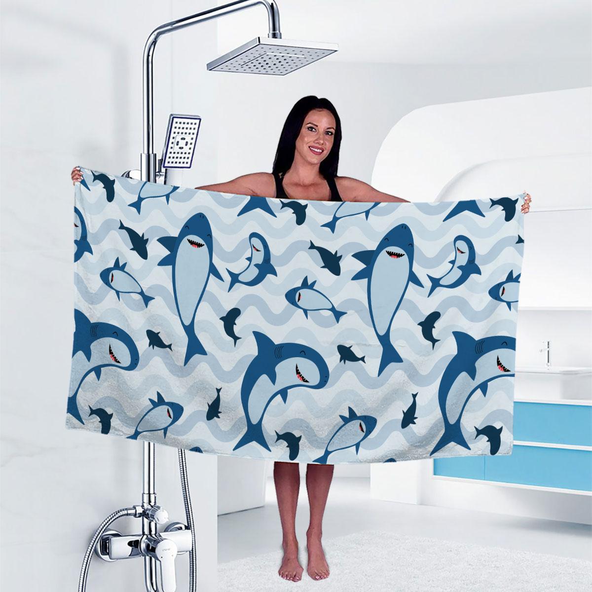 

1pc shark Print towel Sports Quick-Drying Super Absorbent Camping Towel Super Soft Lightweight Gym Swimming Yoga Beach Towel W40*H60(CM)
