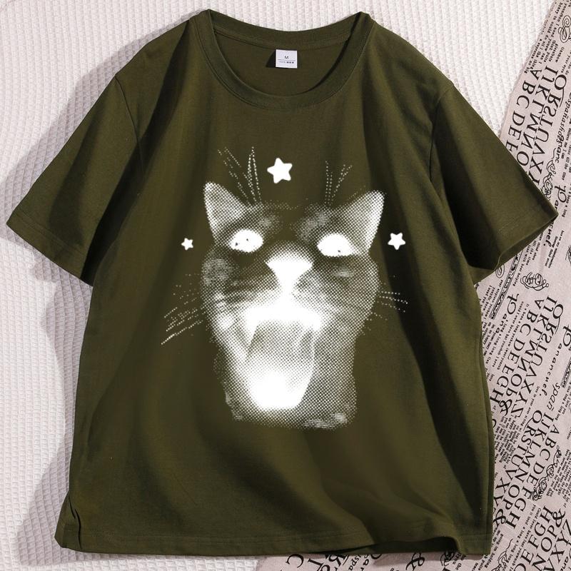 Funny Y2k Cat Tshirt Cool Silly Cats Tee 90s Retro Kitten Vintage Graphic T Shirts Casual Cotton Short Sleeve Round Neck Tees