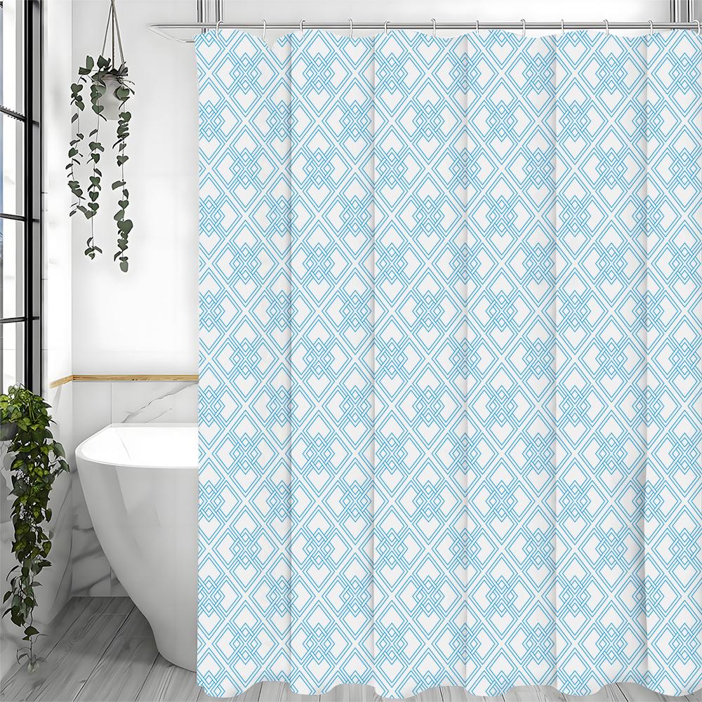 Creative Geometric Blue Shower Curtain, Bathroom Decorative Shower Curtain, Waterproof Shower Curtain with Hooks