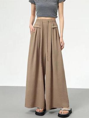 Plus Size Women Solid Elastic High Waist Loose Pant Summer Korean Oversized Wide Leg Pants Thin Straight Casual Trousers