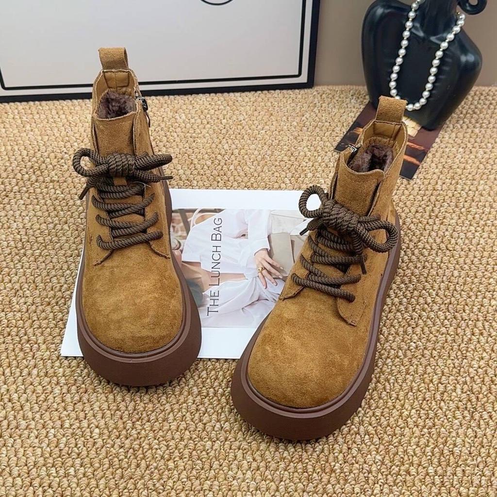 Lace-up High-top Snow Boots Versatile Waterproof Cotton Shoes Women's Shoes Suede Short Boots Winter Non-slip Martin Boots