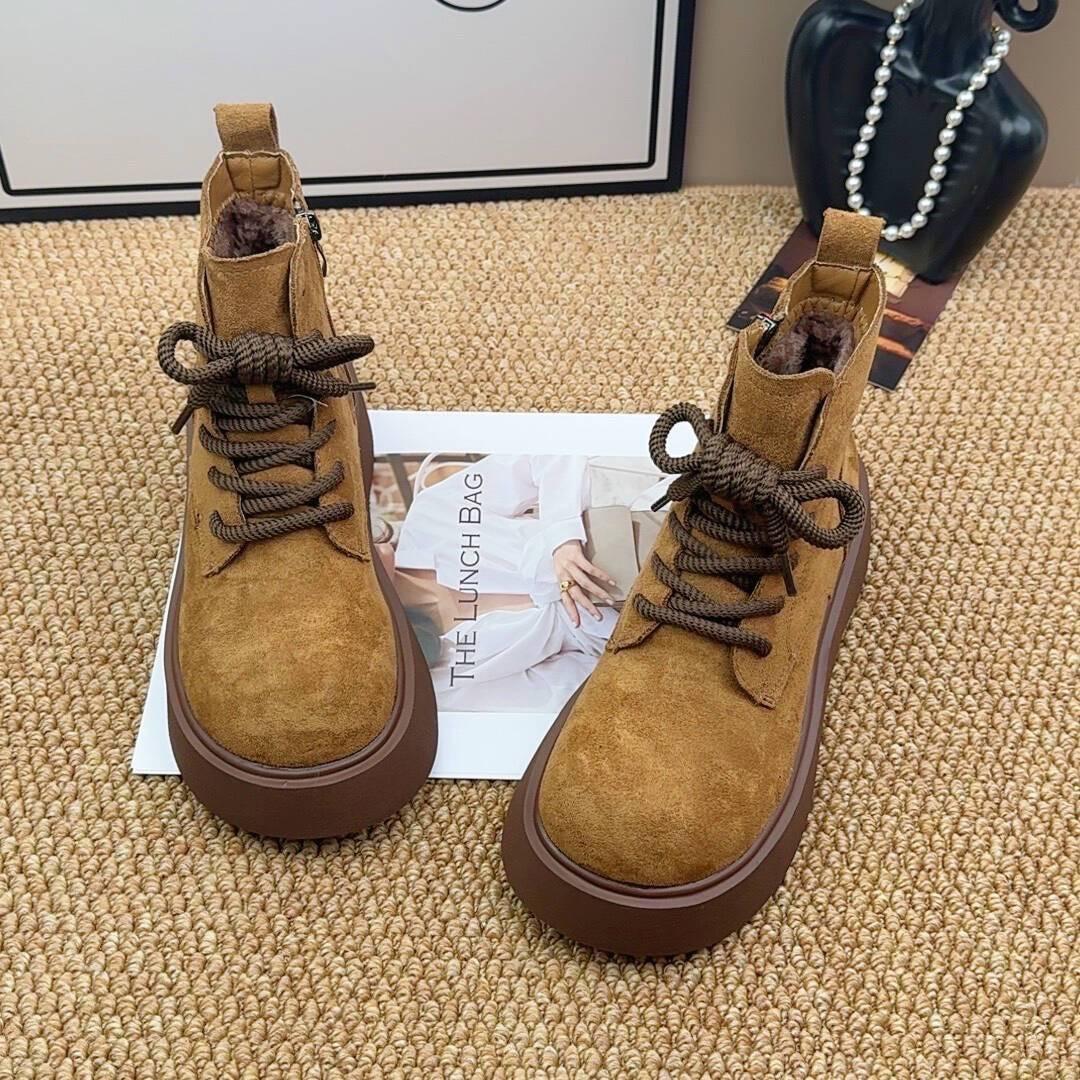 

Популярные ботинки Мартин на шнуровке, высокие зимние ботинки, универсальная водонепроницаемая хлопковая обувь, женская обувь, замшевые короткие ботинки 2025 зима, нескользящие 40 верблюд