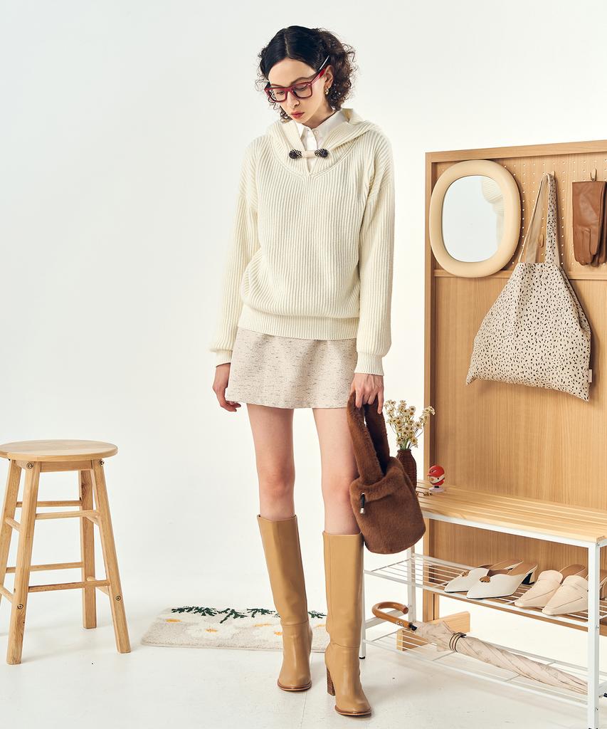 Pelimela Fastener Point Hoodie Knit (Ivory)