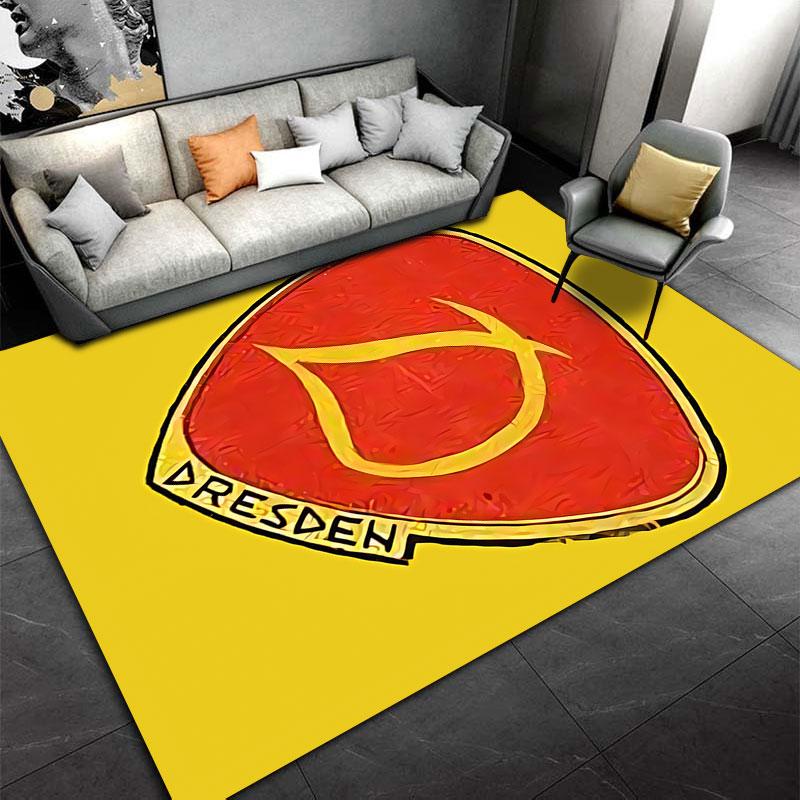 Rotes Schild mit Dresdner Logo, geeignet als rutschfeste Matte für das Wohnzimmer- oder Schlafzimmer-Sofa