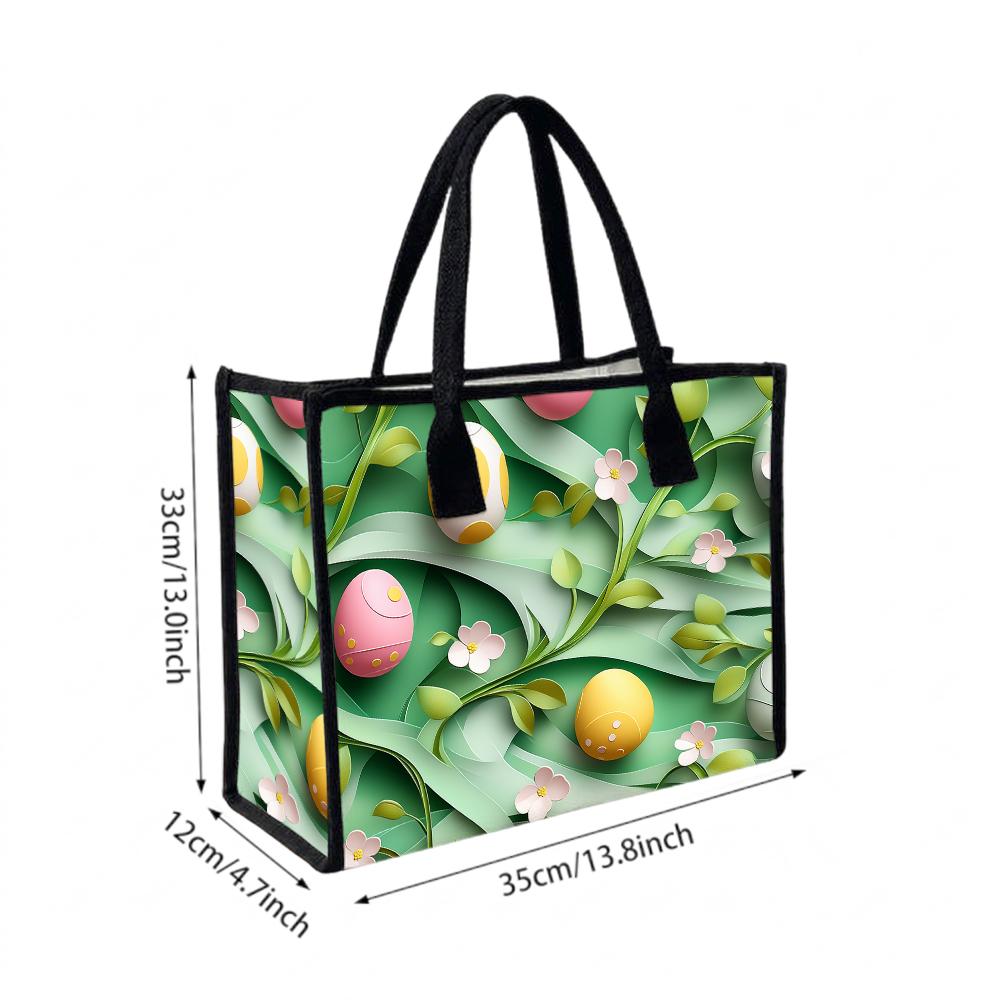 Easter Egg Print Tote Bag Fashion Casual Large Capacity Shopping Handbag for Women Daily Use