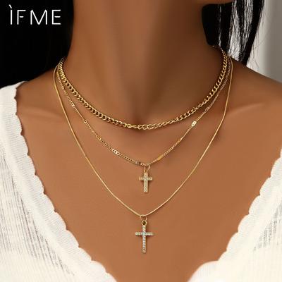 Cross Pendant Necklace for Women Charms Fashion Bohemia Gold Color Clavicle Chain Female Vintage Jewelry Trendy Gifts